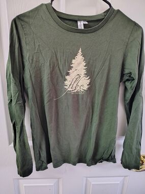 District Olive Green Long Sleeve Tee with Cream Tree Graphic
